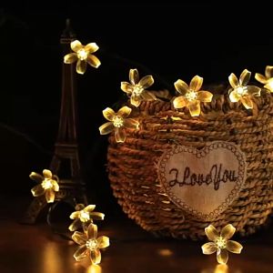 Cherry Blossom Flower Garland String Lights Outdoor Waterproof Cherry Blossoms LED Fairy Lamp for Christmas Tree Garden