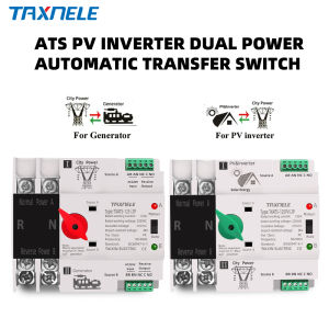 TAXNELE Din Rail 2P PV Solar or City Power ATS Dual Power Automatic Transfer Switch Electrical Selector Switches Uninterrupted Power 63A 100A 125A