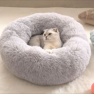 Dog Bed Cat Bed Pet Bed Sleeping cat beds Washable Plush Round Cozy Warm Fur Donut Pet Bed