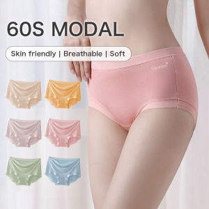 KUCHAR 6pcs M-XXL Middle-Waist 60s Modal Women Briefs Underwear Girls Panties Antibacterial Cotton Crotch seamless High elasticity Solid Color Underpants
