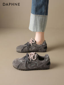 Daphne Grey Flat Bottomed Womens Casual Shoes Soft Sole Versatile Autumn Winter Footwear Comfortable Cross Strap Design