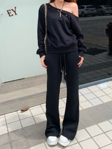 กางเกงขายาวทรงหลวมเอวสูงสีดำสไตล์อเมริกันสำหรับผู้หญิง กางเกงขายาวทรงเข้ารูป ทรงสลิมฟิต ทรงสปอร์ต ฤดูใบไม้ร่วง 2024 แฟชั่นใหม่