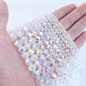 4/6/8/10mm White AB Color Faceted Crystal Beads Glass Beads Loose Spacer Beads for Jewelry Making DIY Bracelet Necklace Supplies