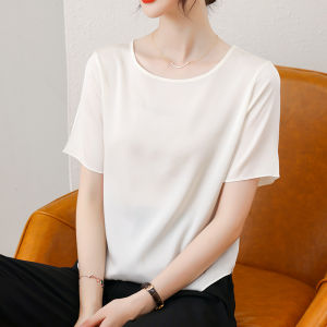 NVSHENJI | เสื้อยืดไหมแขนสั้นสำหรับผู้หญิง แฟชั่นฤดูร้อน 2025 ใหม่ เสื้อไหมมัลเบอร์รี่สไตล์เรียบง่าย เสื้อไหมมัลเบอร์รี่ขนาดเล็ก