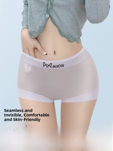 MiiOW | Pure Cotton Antibacterial Ice Silk Womens Boxer Shorts Seamless Safety Pants Anti-Light Youth Mid-Waist Briefs Underwear