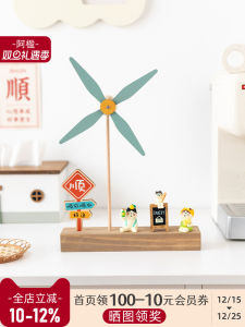 Creative Small Figurine Good Luck Unusual New Year Birthday Atmosphere Ornament Kitchen Counter Decor Teacher Gift Wooden Base