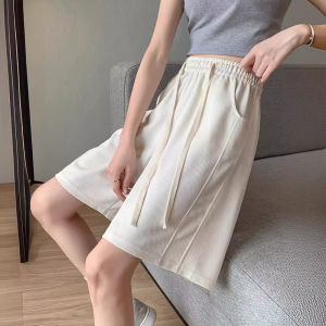White Sports Shorts Womens Summer Thin High Waist Loose Straight Leg Casual American Small Size Mid-Pay Pants Five-Foot Pants