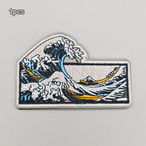 Japanese Great Sea Wave off Kanagawa Embroidered Patch Hook & Loop Vintage Ukiyo-e Badge Morale Badge For Clothing Backpack Cap
