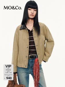 MO&Co. | Rural Style Short Cut Vegan Leather Collar Jacket