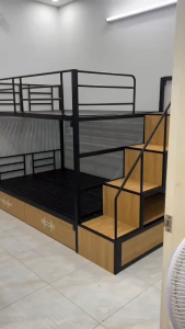 GIƯỜNG TẦNG SẮT SƠN TĨNH ĐIỆN TRỤ 4x4 CẦU THANG HỘP - 2 HỘC KÉO