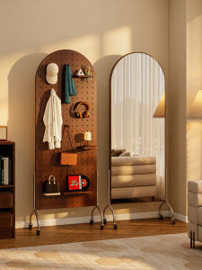 Movable Floor Full-Length Mirror With Hanging Rack