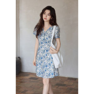 seemon | Đầm A-Line Họa Tiết Hoa Xanh Ôm Body Mùa Hè