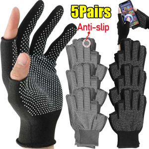1/5Pairs Thin Working Gloves Men Non-Slip Nylon Fingerless Lightweight Wear-Resistant Protective Gloves