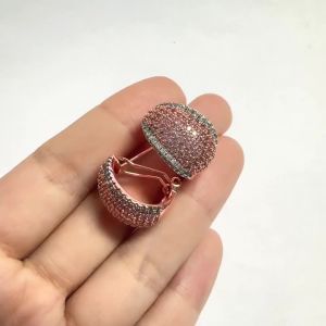 Huitan Two Tone Women Stud Earrings Inlaid Bright Pink CZ Fashion Accessories for Party Wedding Versatile Daily Fancy Jewelry