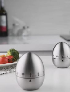 Timer Masak / Alarm Masak / Kitchen Timer Stainless Steel Mechanical Egg Shaped Hitung Mundur Tanpa Baterai