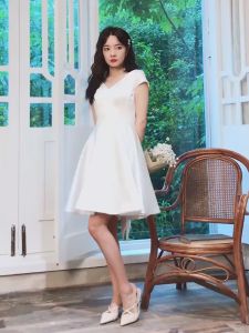 【Great Selection】 Recoal White Formal Civil Wedding Graduations Baptismal Dedication Kasal Binyag Fashion Dress on
