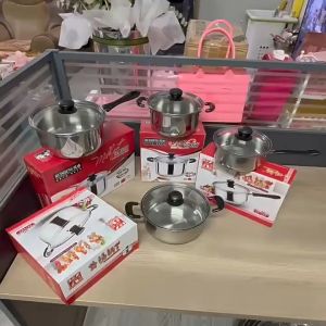 ชูดหม้อหม่อสแตนเลสหม้อสองหู พร้อม ฝาแก้ว ทนความร้อนได ไม่เป็นสนิม หม้อต ชุดหม้อ 5 ประเภท