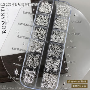 12Grids 3D Gold Silver Star Nail Charms Alloy Metal Starlight Nail Art Decoration Manicure Jewelry Rivet Accessories Supplies