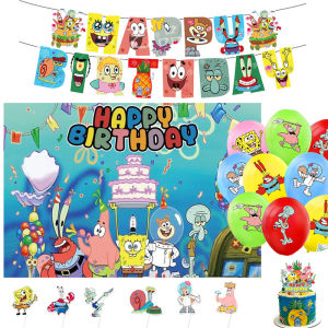 Birthday Party Decorations SpongeBob SquarePants Hanging Cloth Poster Pull Flag Balloon Living Room Background Wall Arrangement