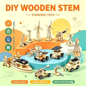 STEM Wooden Toy Solar Robot Science DIY Experiment Education Electric Magnetic Voice Control Toys 165