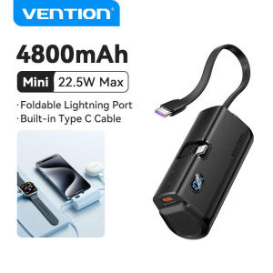 Vention 4800mAh Powerbank Mini Built in Cable 22.5W Fast Charging Power Bank Original for iPhone 16 15 14 Pro Max Samsung Huawei Xiaomi Portable Power Bank Cute Pocket Powerbank