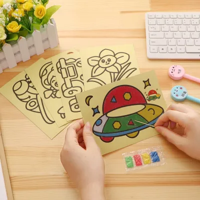 Sand art painting children art and craft Early Learning hand craft for kids goodies party pack lukisan pasir budak