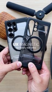 Ringke UX Mag Compatible with [Samsung Galaxy S25 Ultra] Rugged Design Protective Cover Case Magsafe Wireless Charging Lightweight Two-Way Stand Duo Strap Hole - Smoke Black