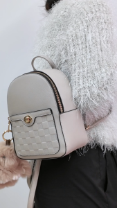 Fashionable Ladies Bag Lychee Pattern PVC Tote Premium Texture & Shape Retention Fits 7" iPad & Cosmetics Adjustable Strap with Free Plush Doll (White/Purple)