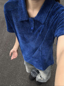 ZHUOCAN | Textured Lightweight Deconstructed Patchwork Polo T-shirt Short Sleeve