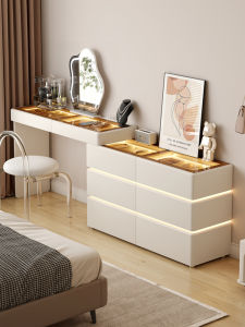 ZUNTONGGE | Narrow Lighted Corner Dressing Table with 6 Drawers