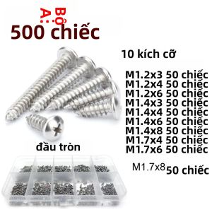 Bộ Vít Gỗ Tự Khoan Phillips Bằng Thép Không Gỉ M1.2-M4 304 Đầu Chìm Đầu Phẳng Vít Cho Chế Biến Gỗ Bộ 1010 Chiếc