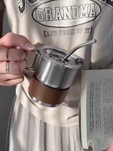 FMALLQZ 330ML Stainless steel coffee cup with cover Straw leak proof cup for Hot and Cold Drinks