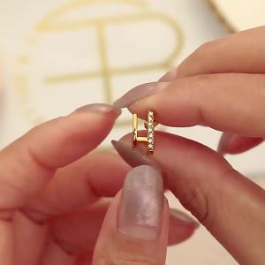 E.B.belle New Crystal Paved Double Layer Hollow Huggie Earrings For Ladies Small Gold Plated Stainless Steel Stud Earrings
