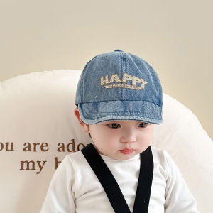 หมวกแบบมีลิ้นเป็ดปีกนุ่มของเด็กมีความสุข6-24Months เด็กแบบแฟชั่นหมวกคาวบอยผ้ายีนส์สีน้ำเงินสำหรับเด็กทารกหมวกเบสบอลมีกระบังหน้าของเด็กผู้ชาย