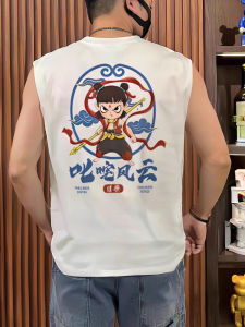 Áo Thun in Họa Tiết Hoạt Hình Trung Quốc Cổ Điển Cho Nam Mùa Xuân 2025 Áo Thun Cotton Thoáng Khí Thường Ngày Cổ Tròn