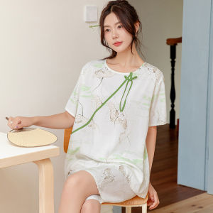 Poplin Pajamas Womens Summer Fancy New Chinese Style Chinese Ancient Style Loose Cotton Silk Home Clothing Middle-Aged and Elderly Mothers Suit