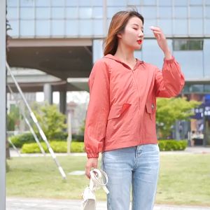Summer Sunscreen Hooded Jacket Women Casual Solid Color Sun Protection Wear Clothing Loose Thin Coat with Pocket