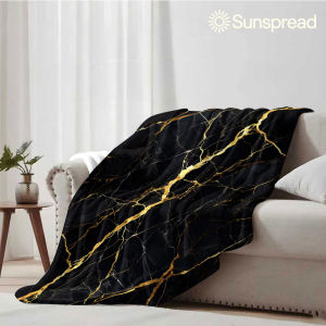 Beast Kingdom | black gold marble vein Soft Warm Flannel Blanket Lightweight Cozy Christmas Halloween Home Decor Room