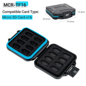 JJC 16 Slots Micro SD Card Case Storage Box Soft Foam MicroSD Card Holder Waterproof Memory Card Organizer for 16 TF Cards