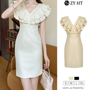 ZYHT ชุดเดรสผู้หญิงชุดเดรสใส่ทำงานชุดเดรสผ้าโพลีเอสเตอร์ชุดสีดำชุดเดรสไปงานชุดเดรสแต่งงานหรูหราชุดเดรสปาร์ตี้ชุดราตรี30866