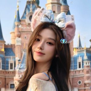 เข็มขัดคาดผมลายผีเสื้อสีชมพูน่ารักสำหรับผู้หญิง ตกแต่งหน้าเล็ก เครื่องประดับผม Disney Princess ทรงหัวเข็มขัด