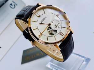 ĐỒNG HỒ NAM CHÍNH HÃNG Bulova 97A150 Automatic Rose Gold Case Open Heart Brown Leather For Men