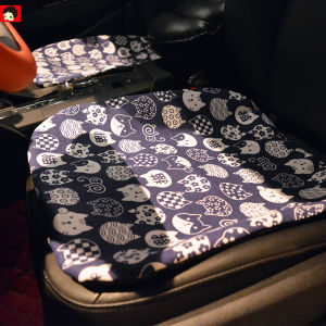 Artistic Fresh Cat Cartoon Head Linen Ice Silk Canvas Car Seat Cushion Four Seasons Universal Single Piece Cushion