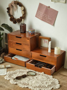 Small Wooden Desktop Drawer Style Three-Layer Storage Cabinet Cosmetic Display Stand Heightening Bracket Organizing Box