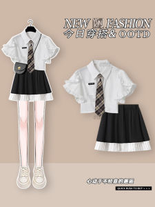 Bộ Đồ Hai Mảnh Phong Cách Hàn Quốc Mùa Hè Mới Pure Desire Hot Bé Gái Áo Thun T-shirt Kết Hợp Váy Ngắn Cạp Cao Bộ Đồ Hai Mảnh