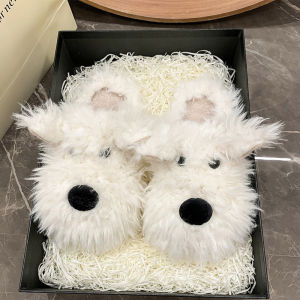 รองเท้าแตะบุขนสัตว์หนาสำหรับฤดูใบไม้ร่วงและฤดูหนาว รองเท้าแตะบุขนสัตว์ทรงหัวเหลี่ยมแบบสวมสบายสำหรับทั้งชายและหญิง