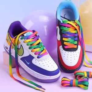 1 Pair Flat Shoelaces Rainbow Colour Print Gradient Mens And Womens Universal Shoe Laces Casual Canvas Shoes Colorful Shoelace