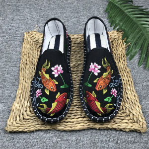 Giày Vải Thêu Phong Cách Trung Hoa Cổ Điển Mùa Xuân Thu Cho Nam Và Nữ Giày Thường Ngày Thoáng Khí Bằng Cao Su