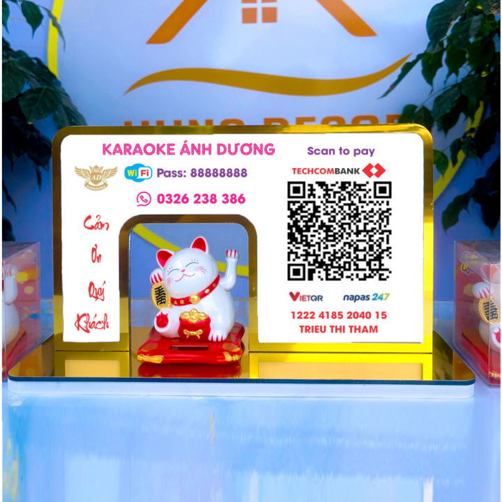 Bảng QR CODE mica in theo yêu cầu, in mã qr để bàn đựng mèo thần tài vẫy tay chất liệu mica bền đẹp