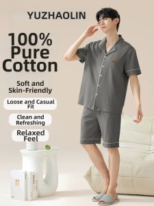 Yuzhaolin | Cotton Breathable Mens Pajama Shorts Set